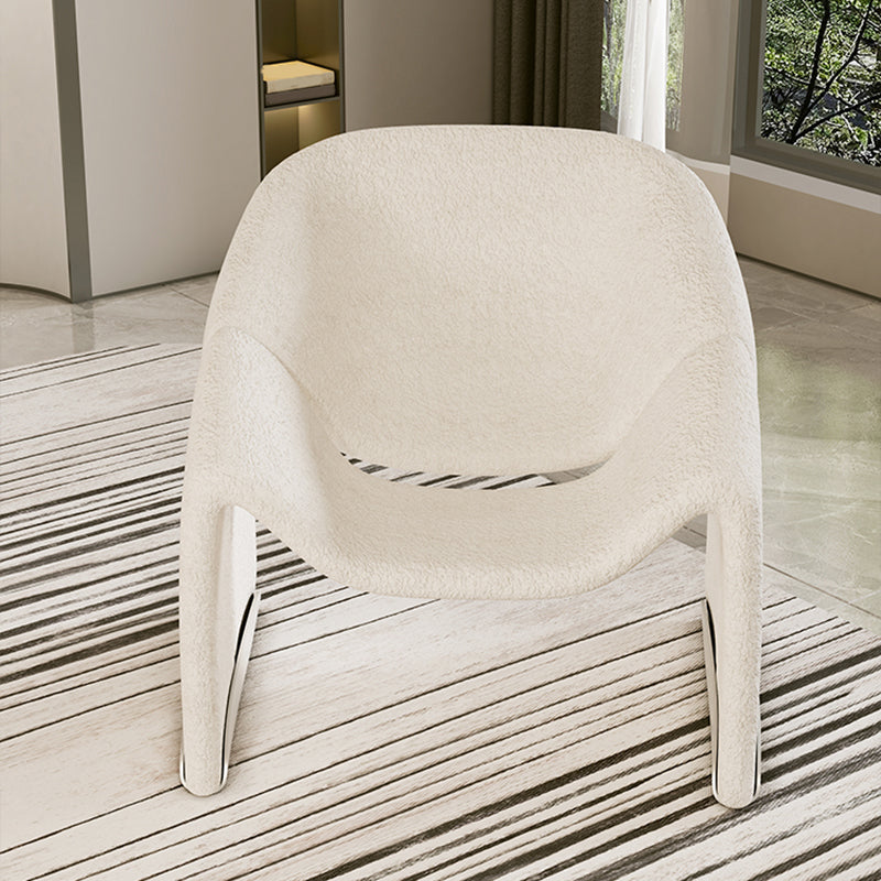 White Wool Accent Armchair with Sled Base and Tight Back in Solid Wood