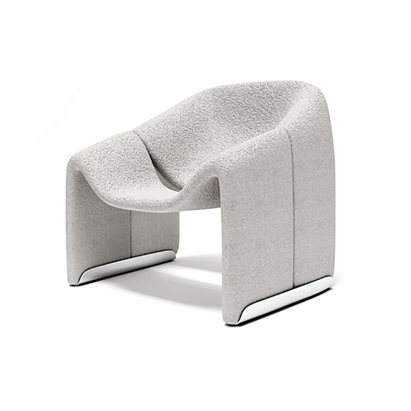 White Wool Accent Armchair with Sled Base and Tight Back in Solid Wood
