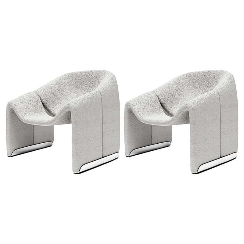 White Wool Accent Armchair with Sled Base and Tight Back in Solid Wood