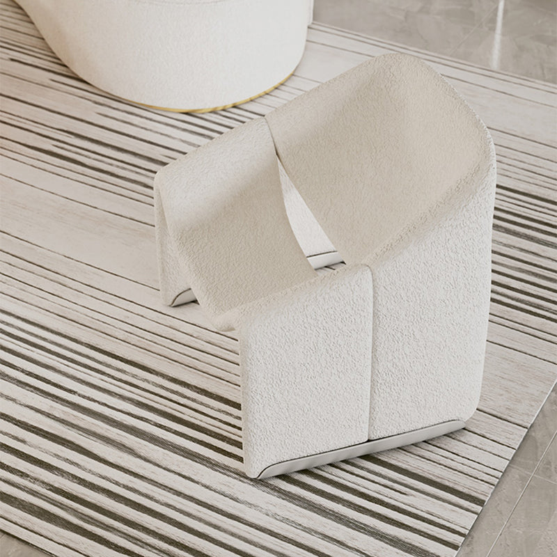 White Wool Accent Armchair with Sled Base and Tight Back in Solid Wood