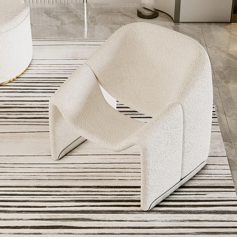 White Wool Accent Armchair with Sled Base and Tight Back in Solid Wood