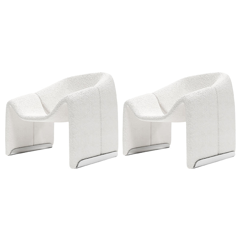White Wool Accent Armchair with Sled Base and Tight Back in Solid Wood