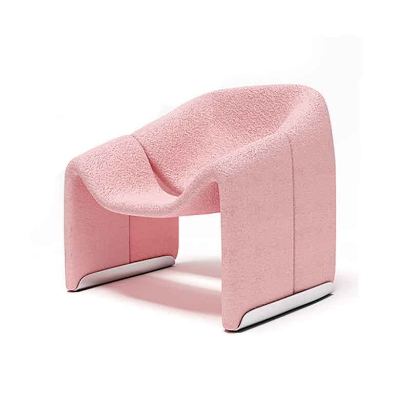 White Wool Accent Armchair with Sled Base and Tight Back in Solid Wood