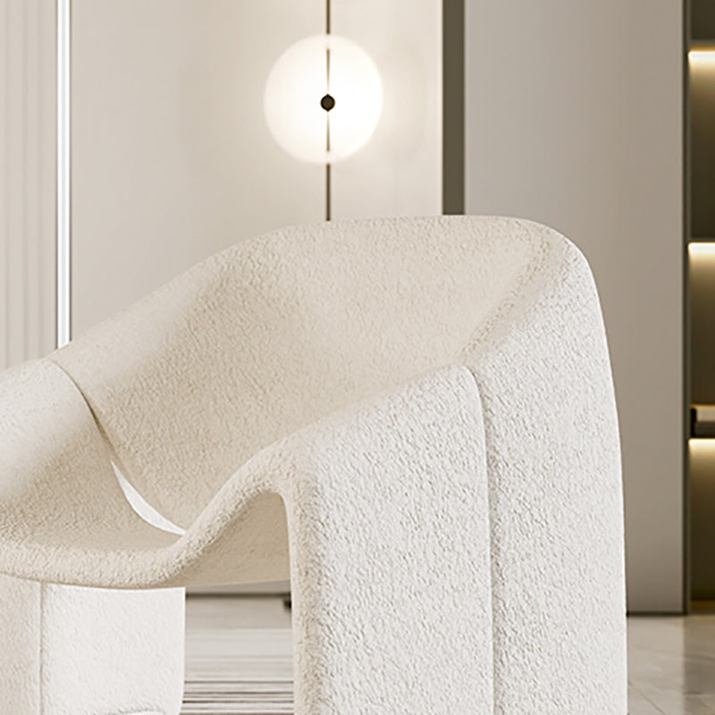 White Wool Accent Armchair with Sled Base and Tight Back in Solid Wood