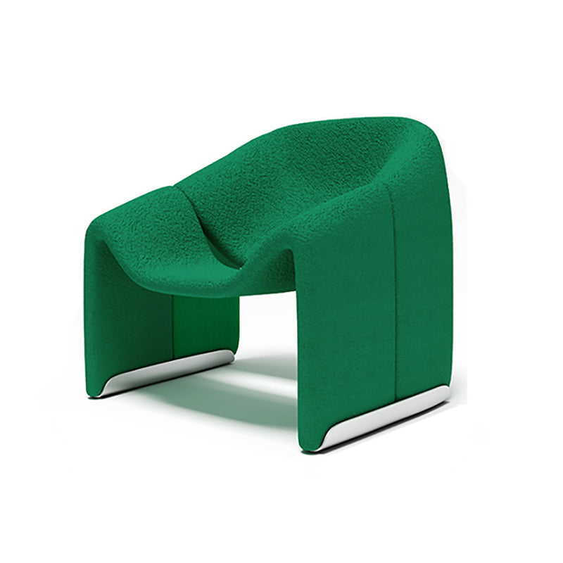 White Wool Accent Armchair with Sled Base and Tight Back in Solid Wood