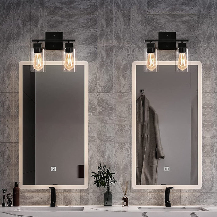 Industrial Metal Wall Sconce Rectangle Shape Vanity Lamp with Glass Shade for Bathroom