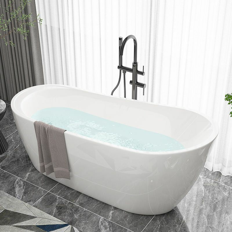 Modern Oval Bathtub White Freestanding Acrylic Soaking Left Bath