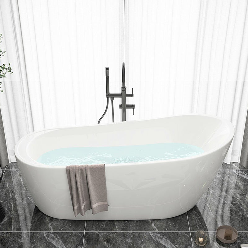 Modern Oval Bathtub White Freestanding Acrylic Soaking Left Bath