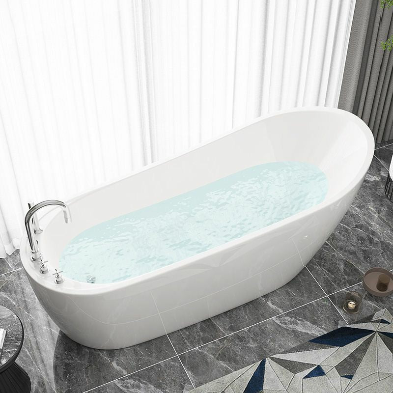 Modern Oval Bathtub White Freestanding Acrylic Soaking Left Bath