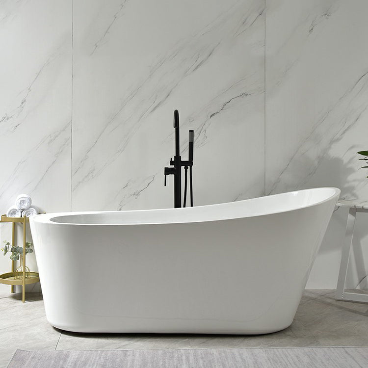 Modern Oval Bathtub White Freestanding Acrylic Soaking Left Bath