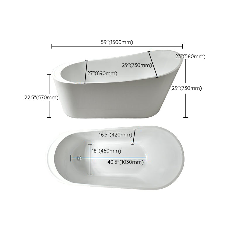 Modern Oval Bathtub White Freestanding Acrylic Soaking Left Bath