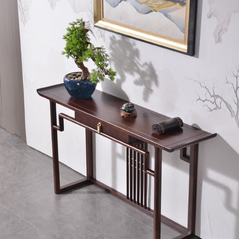 Contemporary Rectangle Shape Console Table Dark Brown Solid Wood Console Sofa Table