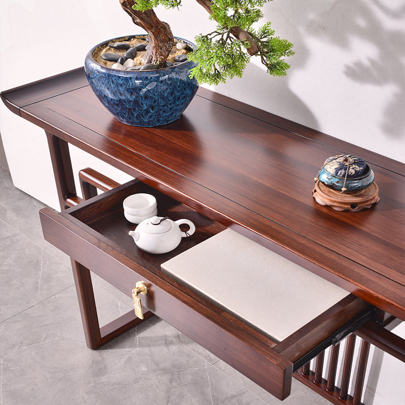 Contemporary Rectangle Shape Console Table Dark Brown Solid Wood Console Sofa Table
