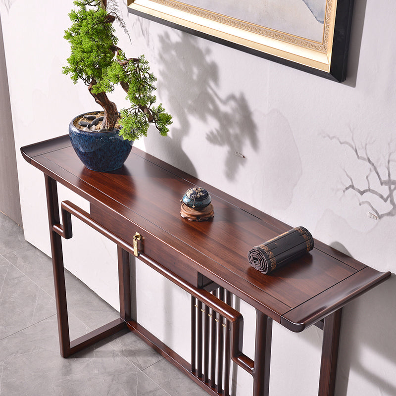 Contemporary Rectangle Shape Console Table Dark Brown Solid Wood Console Sofa Table