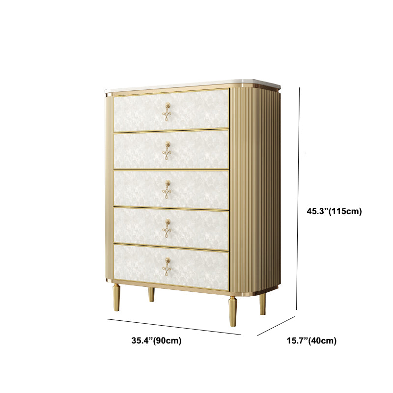 Glam Vertical Vertical Stone Storage Wood Dresser with 3/4/5 Drawers for Bedroom