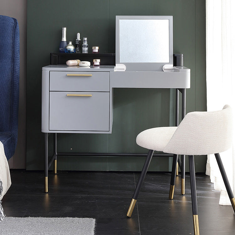 Modern Flip Single Wood Vanity with Padded Stool Lighted Mirror Vanity Desk