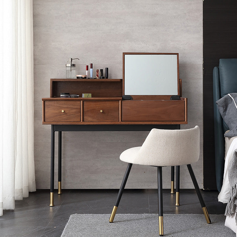 Modernist Flip Single Wood Vanity with Padded Stool Lighted Mirror Vanity Desk