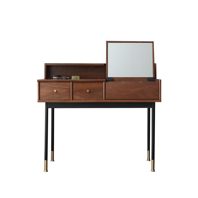 Modernist Flip Single Wood Vanity with Padded Stool Lighted Mirror Vanity Desk