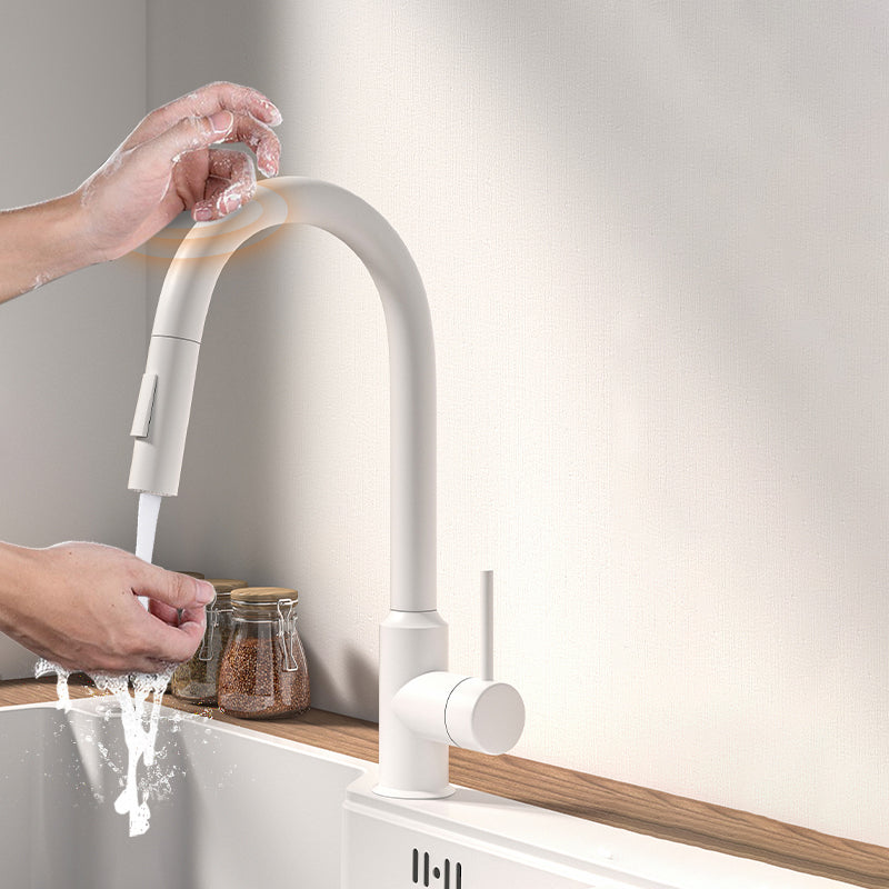 Contemporary Kitchen Bar Faucet Touch Sensor Gooseneck with Pull Down Sprayer