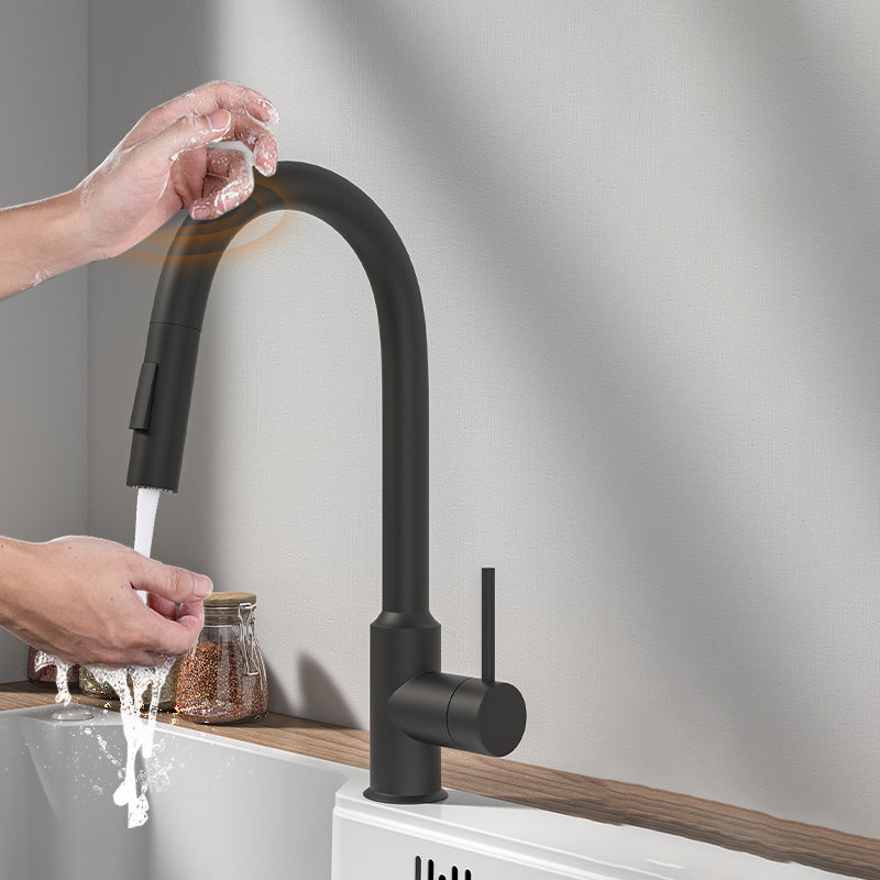 Contemporary Kitchen Bar Faucet Touch Sensor Gooseneck with Pull Down Sprayer