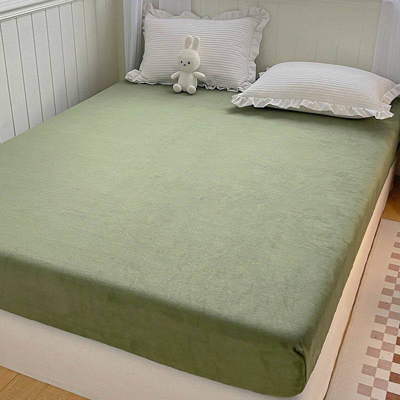 Solid Fitted Sheet Soft Fade Resistant Breathable Flannel Fitted Sheet