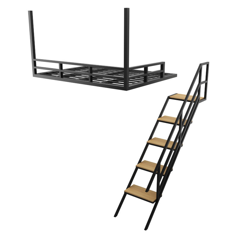 Scandinavian Metal Loft Bed White/Black Built-In Ladder Kids Bed