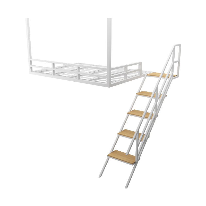 Scandinavian Metal Loft Bed White/Black Built-In Ladder Kids Bed
