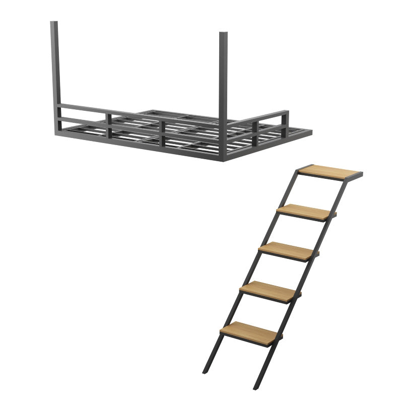 Scandinavian Metal Loft Bed White/Black Built-In Ladder Kids Bed