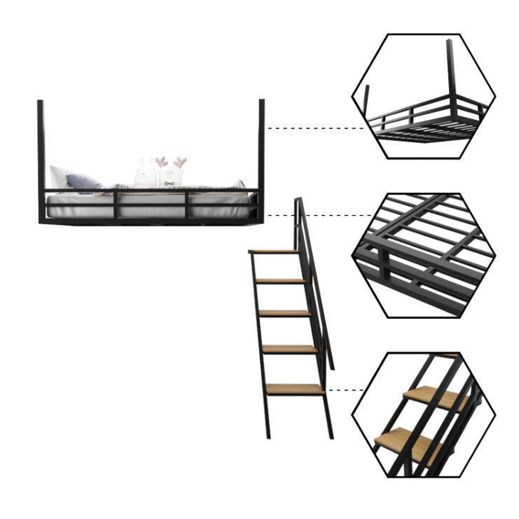 Scandinavian Metal Loft Bed White/Black Built-In Ladder Kids Bed