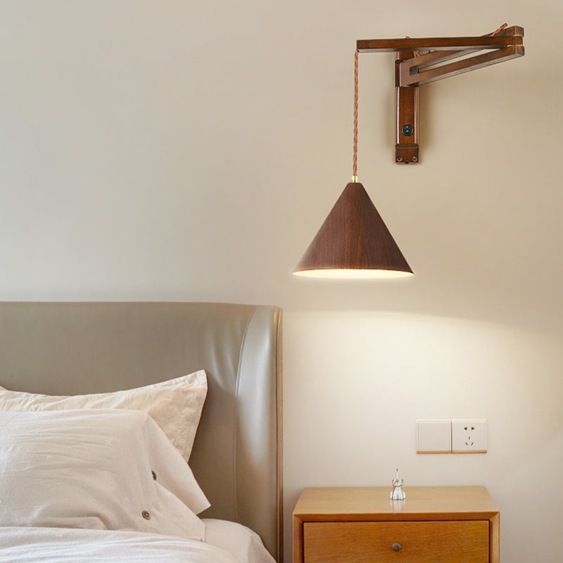 Modern Wooden Shade Wall Lighting Fixtures 1-Light Wall Lamp for Bedroom