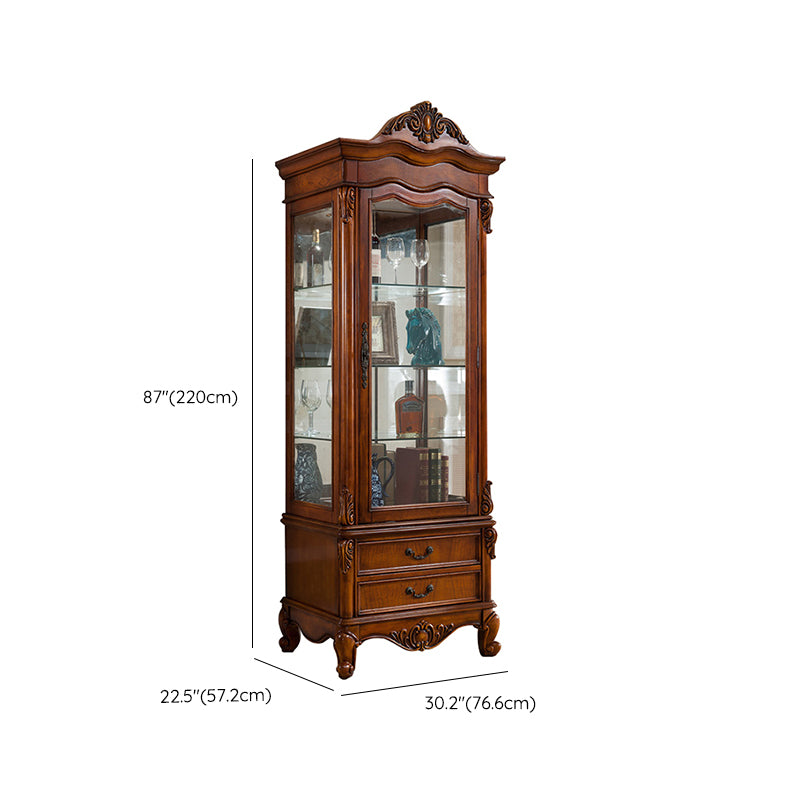 Traditional Glass Doors Curio Cabinet Rubber Wood Display Cabinet for Home
