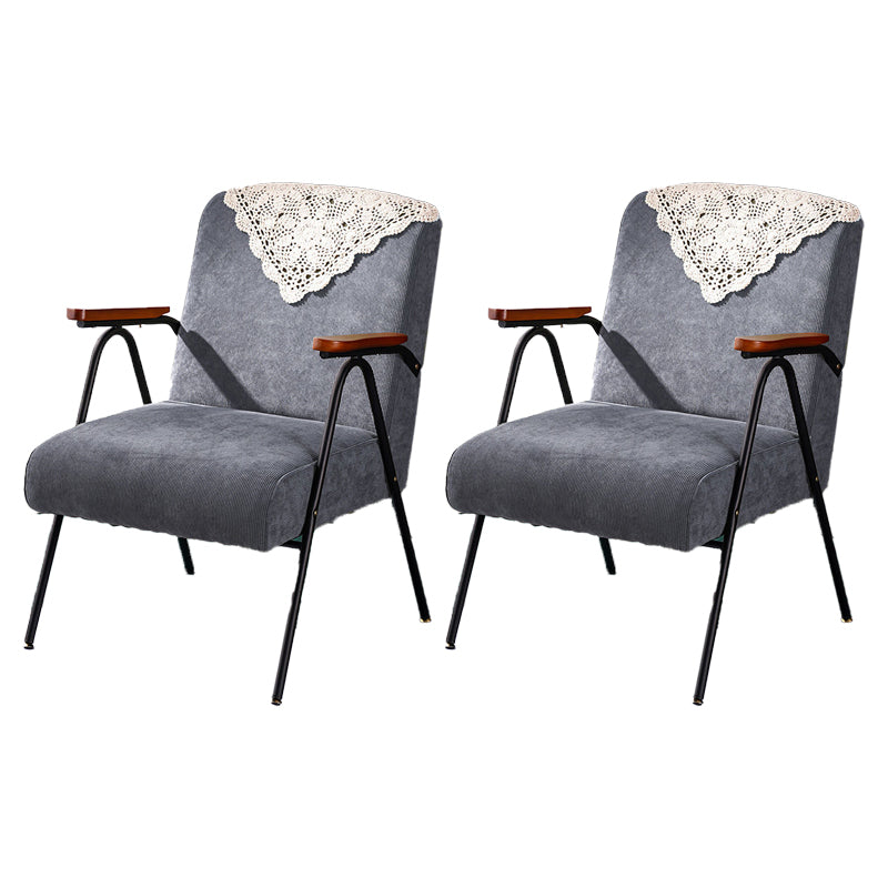 Mid-Century Modern Accent Armchair in Corduroy and Metal Base