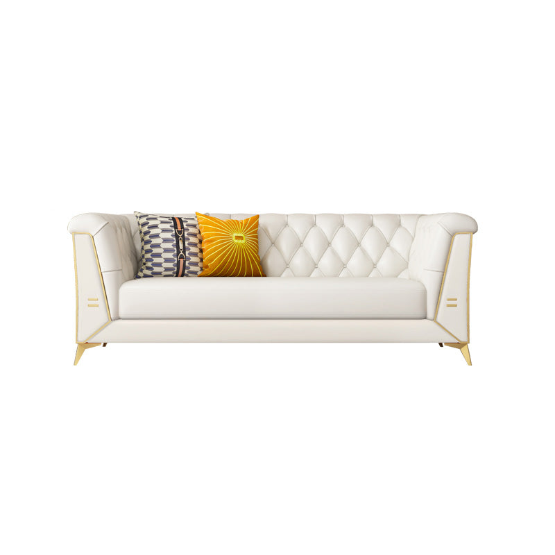 Solid Color Faux Leather Sofa 28.34" Wide Tufted Back Tuxedo Arm Sofa