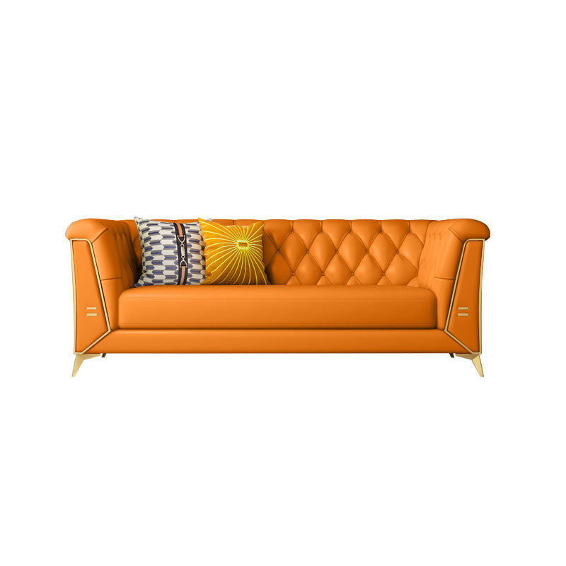 Solid Color Faux Leather Sofa 28.34" Wide Tufted Back Tuxedo Arm Sofa