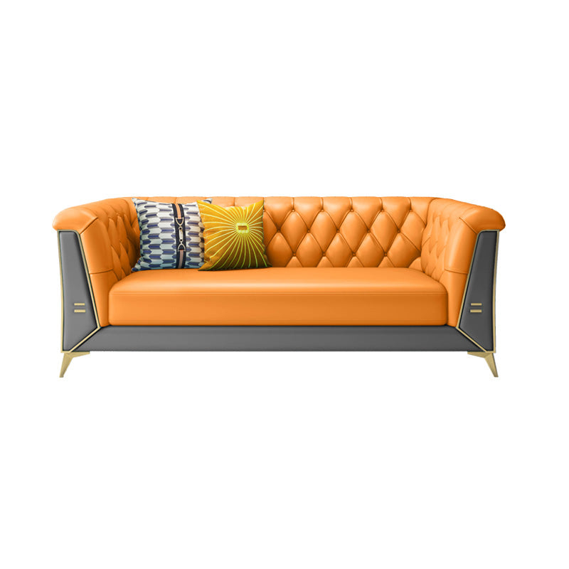 Solid Color Faux Leather Sofa 28.34" Wide Tufted Back Tuxedo Arm Sofa