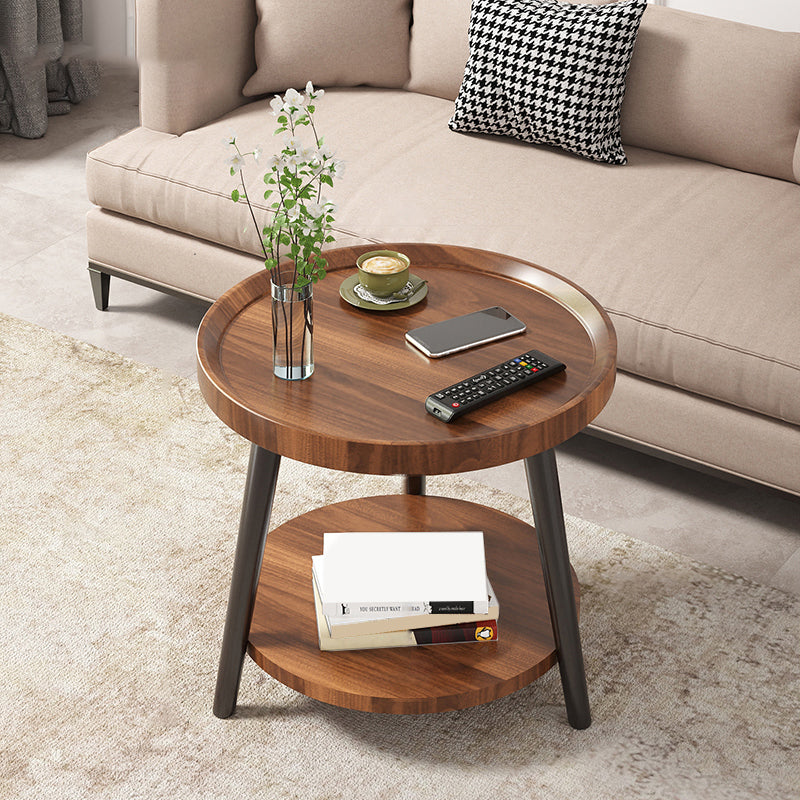 Wood Cocktail Table 3 Legs Modern Single Coffee Table with Shelf