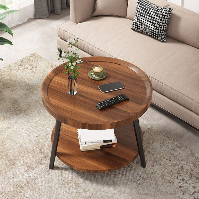 Wood Cocktail Table 3 Legs Modern Single Coffee Table with Shelf