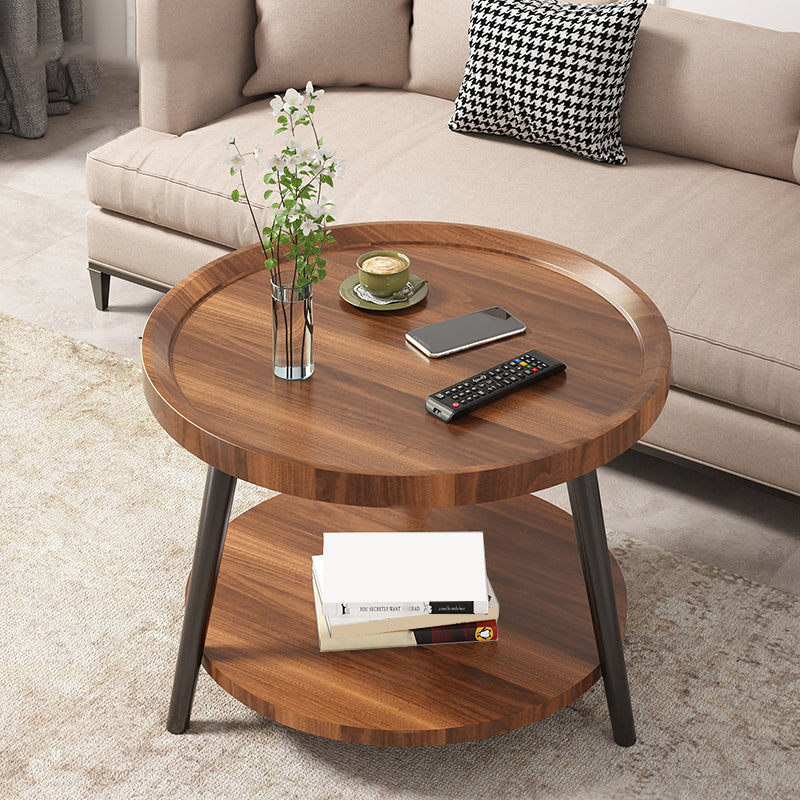 Wood Cocktail Table 3 Legs Modern Single Coffee Table with Shelf