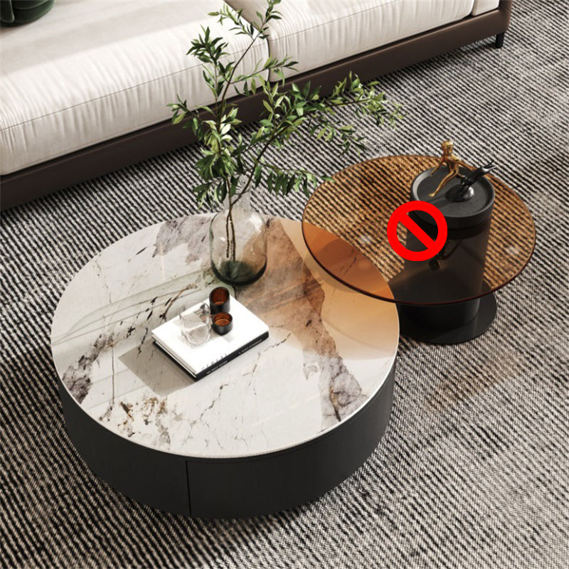 Stone Coffee Table Pedestal Nesting Coffee Table Set with Drawer