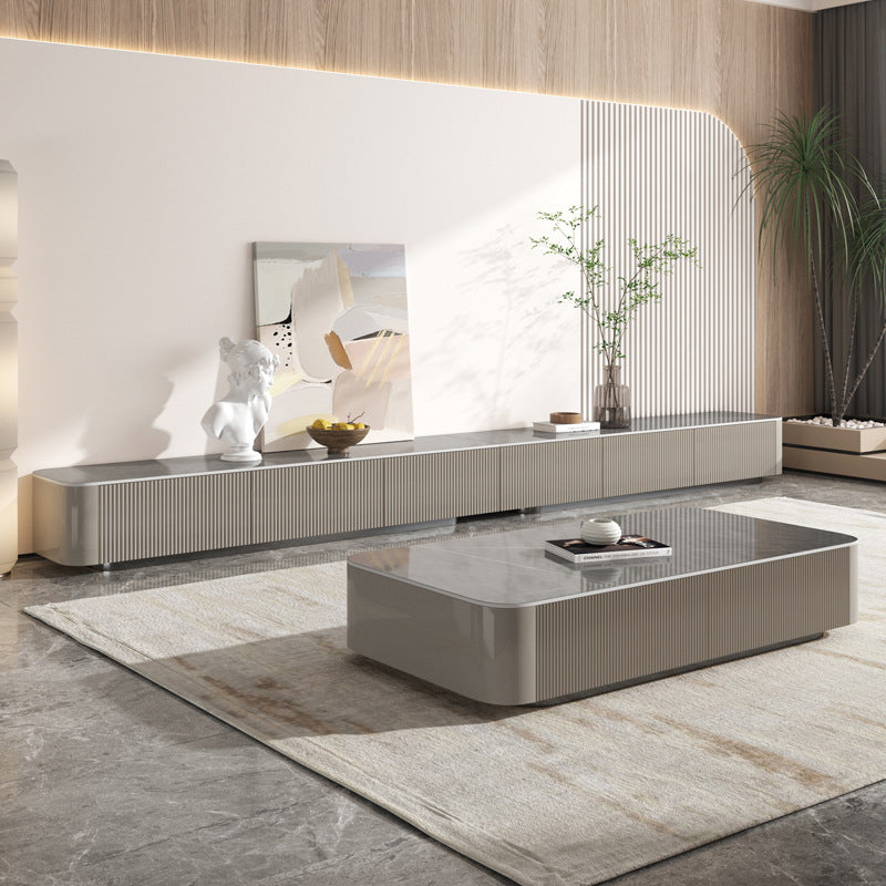 Pedestal Glam Coffee Table Rectangle Slate Single Coffee Table with Drawer