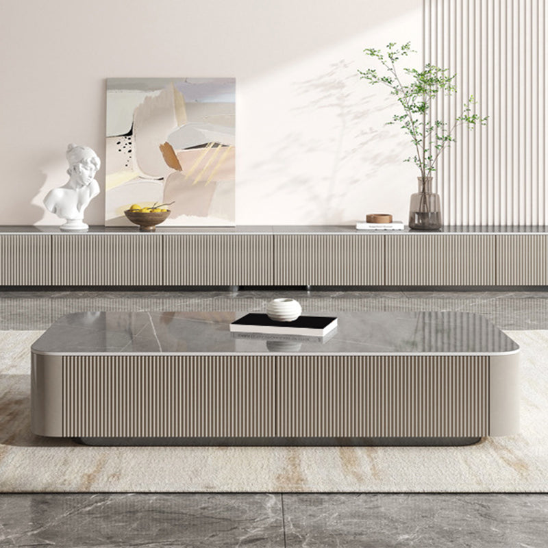Pedestal Glam Coffee Table Rectangle Slate Single Coffee Table with Drawer