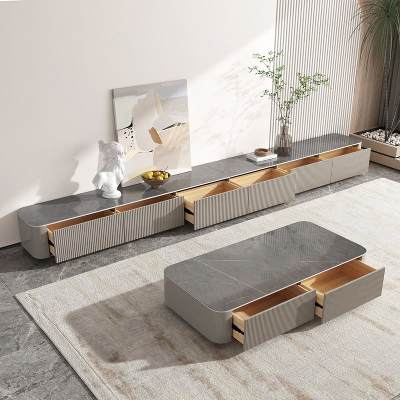 Pedestal Glam Coffee Table Rectangle Slate Single Coffee Table with Drawer