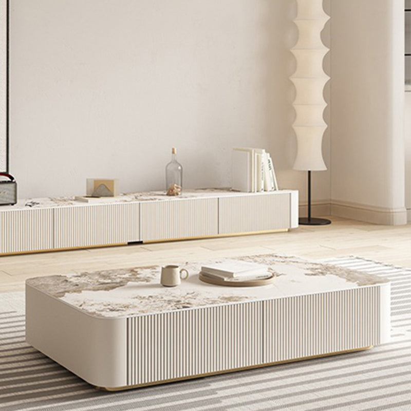 Pedestal Glam Coffee Table Rectangle Slate Single Coffee Table with Drawer