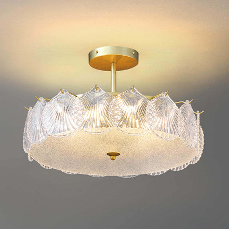 Modern Metal Flush Mount Shell Shape Ceiling Light with Glass Shade for Living Room