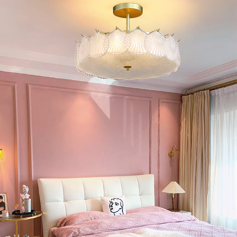 Modern Metal Flush Mount Shell Shape Ceiling Light with Glass Shade for Living Room