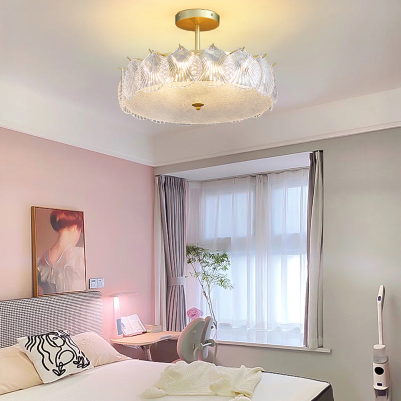 Modern Metal Flush Mount Shell Shape Ceiling Light with Glass Shade for Living Room