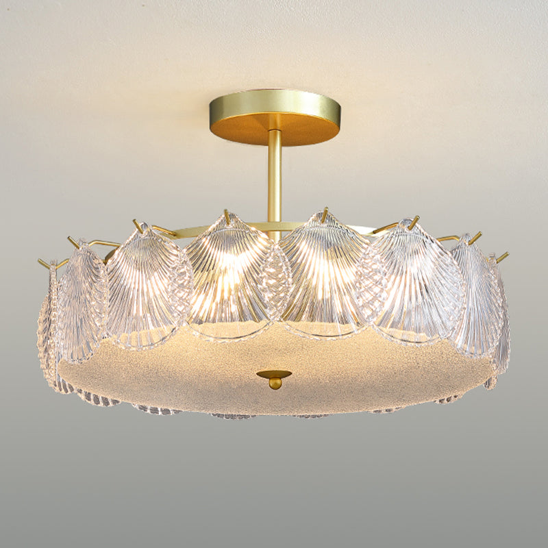 Modern Metal Flush Mount Shell Shape Ceiling Light with Glass Shade for Living Room