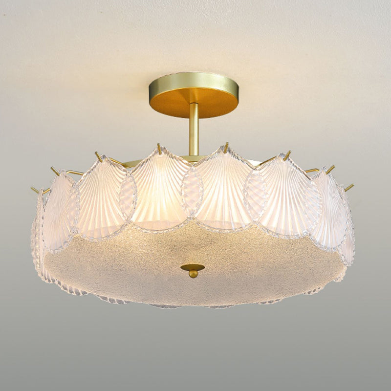 Modern Metal Flush Mount Shell Shape Ceiling Light with Glass Shade for Living Room