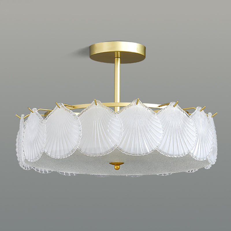 Modern Metal Flush Mount Shell Shape Ceiling Light with Glass Shade for Living Room