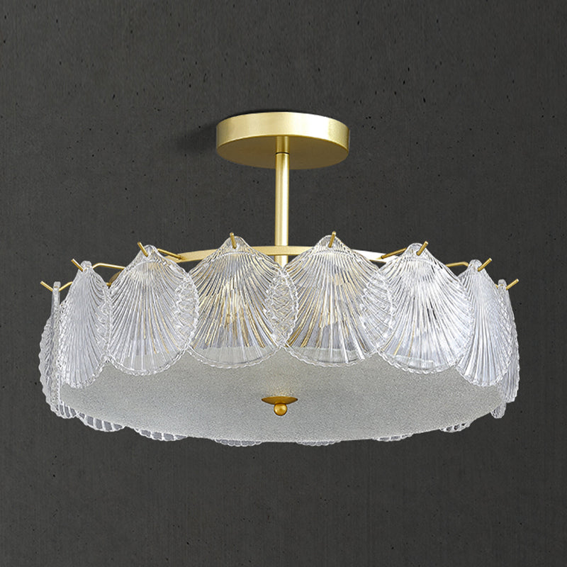 Modern Metal Flush Mount Shell Shape Ceiling Light with Glass Shade for Living Room